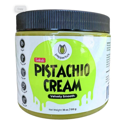 Peppertux Farms Pistachio Cream - Natural Vegan Spread Pistachio Paste for Baking, Cake, Ice Cream, Cookie & More - High Protein Turkish Pistachios Flavoring - Gluten-Free, Unrefined Sugar (18oz)