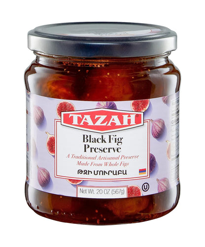 Tazah Fig Preserve 20oz Artisanal Preserve from Armenian Whole Black Figs Kosher, Vegan, Non-GMO, and Gluten-Free