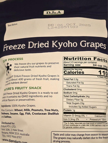 DJ&A Freeze Dried Kyoho Grapes, Ready to Eat Snack, 3.52 oz
