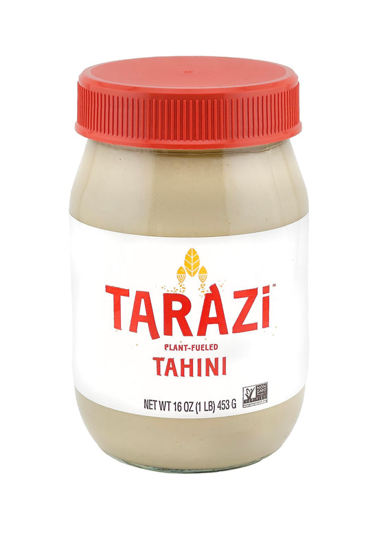 Tarazi Natural Tahini 1 Pound Glass Jar Non-Gmo Gluten-Free No-Preservatives Vegan Kosher Porduct of California
