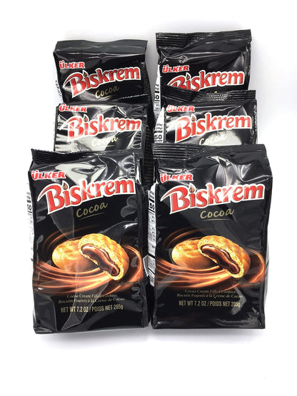 Ulker Biskrem 7.02oz each Pack of 6 Cocoa Cream Filled Cookies ( 205gr)