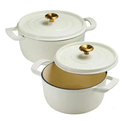 Trmontinaa 4-Quart and 6-Quart Enameled Cast Iron Round Dutch Ovens, 2-Pack (White)
