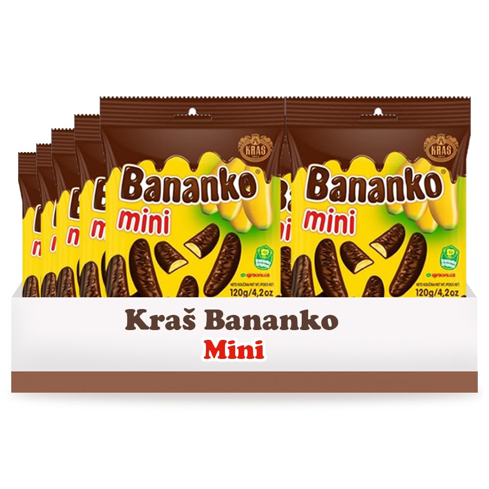 Kraš Bananko 120g - Irresistibly Delicious Mini Chocolate Covered Foam Bananas - Treat Yourself to Every Bite of Sweet Bliss! Pack of 5