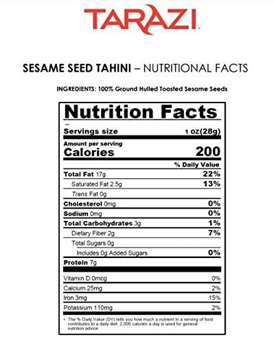 Tarazi All Natural Tahini | Non-GMO, All Natural, Made From Premium Sesame Seeds, Made in California, Kosher | 2 Pound Jar