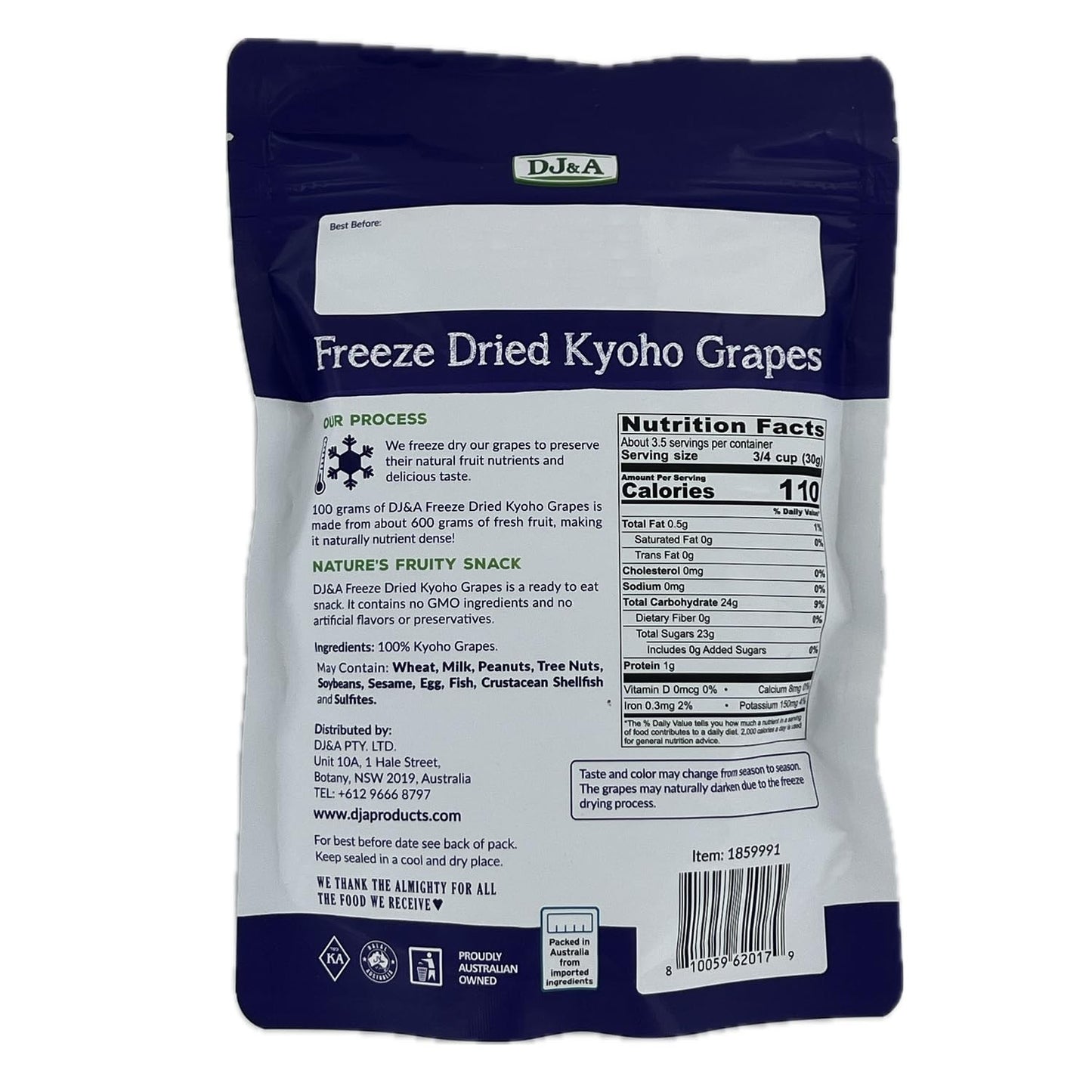 DJ&A Freeze Dried Kyoho Grapes 3.52oz - 1 bag