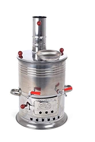 Samovar Tea Kettle, Turkish Semaver Charcoal and Wood Water Heater Boiler, for Camping, Picnic, Hunting, Hiking, Yachting. DOUBLE TAP