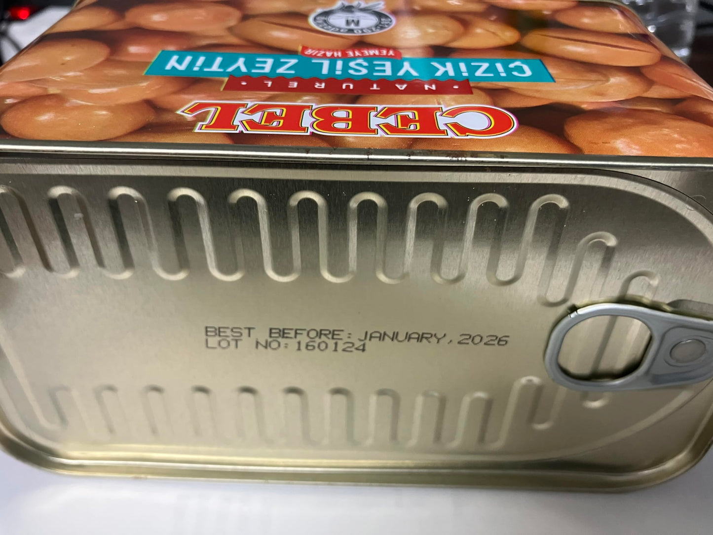Cebel Natural Scratched Green Olives 35.27oz (Net 1000g, Drained 700g) Easy Open Tin