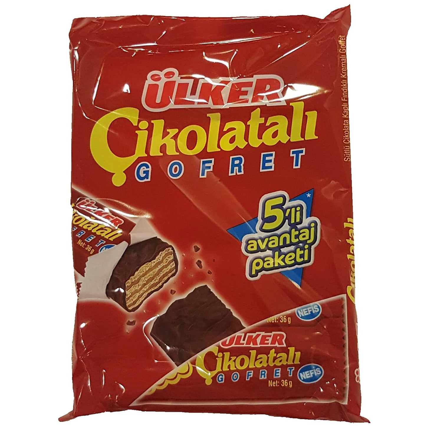 Ulker Chocolate Wafer Bars 5 pcs/bag (Pack of 3)