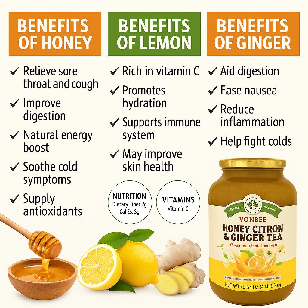 VONBEE HONEY CITRON & GINGER TEA 4.4 Lb Two Pack