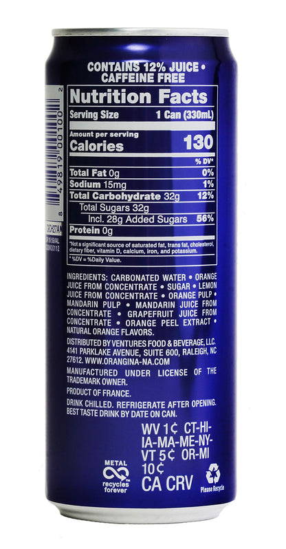 Orangina - Citrus Sparkling Juice Beverage - Light Pulp - Original Imported European French Recipe - No Artificial Ingredients - (Pack of 24) (11.2 oz Can)