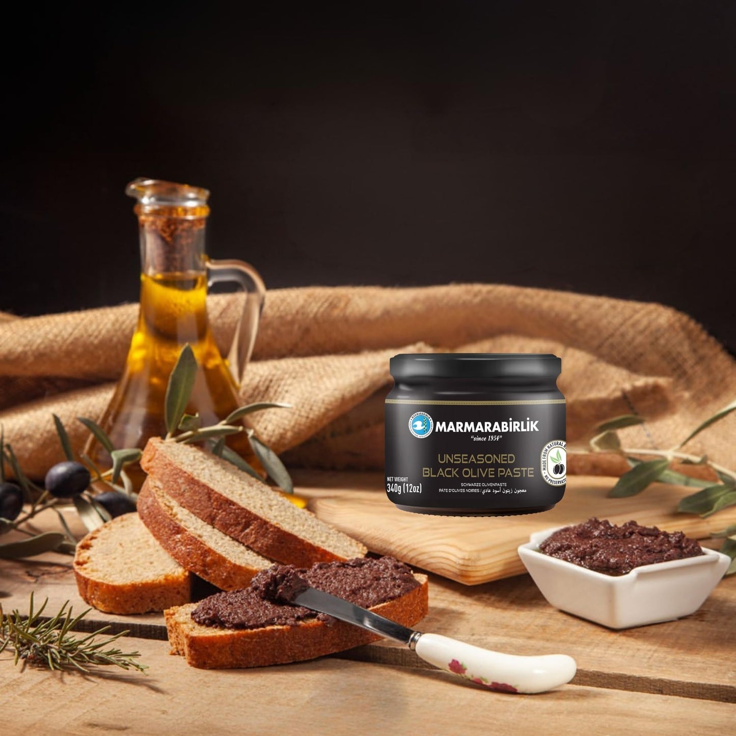 Marmarabirlik, Black Olives Spread, Turkish Olive Paste & Tapenade, Gourmet Mediterranean Flavor, Sandwiches, Crackers, Appetizer, Dips & Salads, Vegan, Kosher, Halal