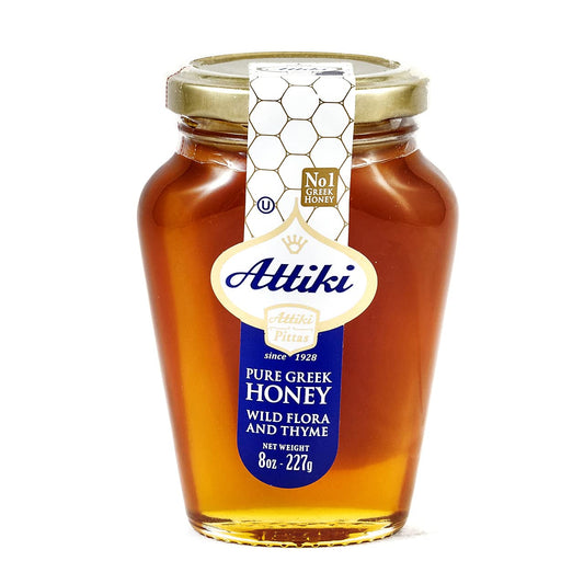Attiki Pure Raw No.1 Greek Honey Wild Flora and Thyme (Attiki Honey 8oz 2 Pack)