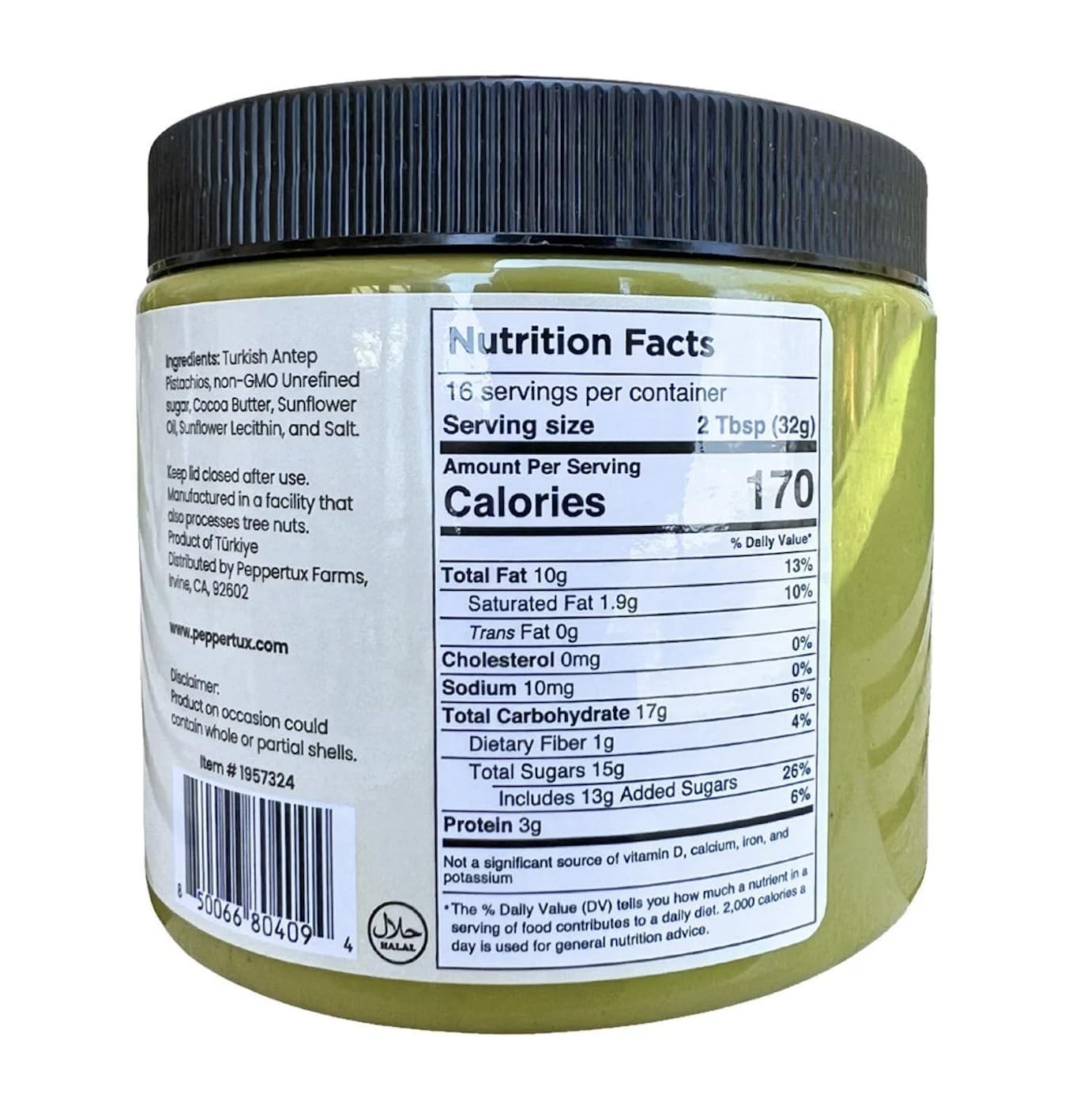 Peppertux Farms Pistachio Cream - Natural Vegan Spread Pistachio Paste for Baking, Cake, Ice Cream, Cookie & More - High Protein Turkish Pistachios Flavoring - Gluten-Free, Unrefined Sugar (18oz)