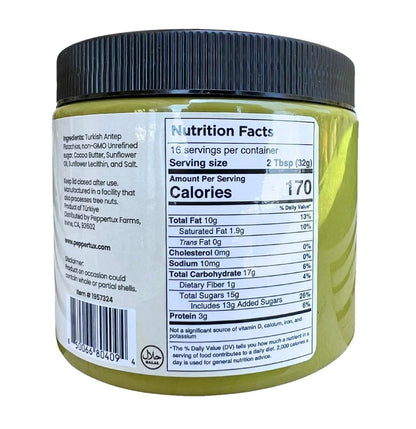 Peppertux Farms Pistachio Cream - Natural Vegan Spread Pistachio Paste for Baking, Cake, Ice Cream, Cookie & More - High Protein Turkish Pistachios Flavoring - Gluten-Free, Unrefined Sugar (18oz)