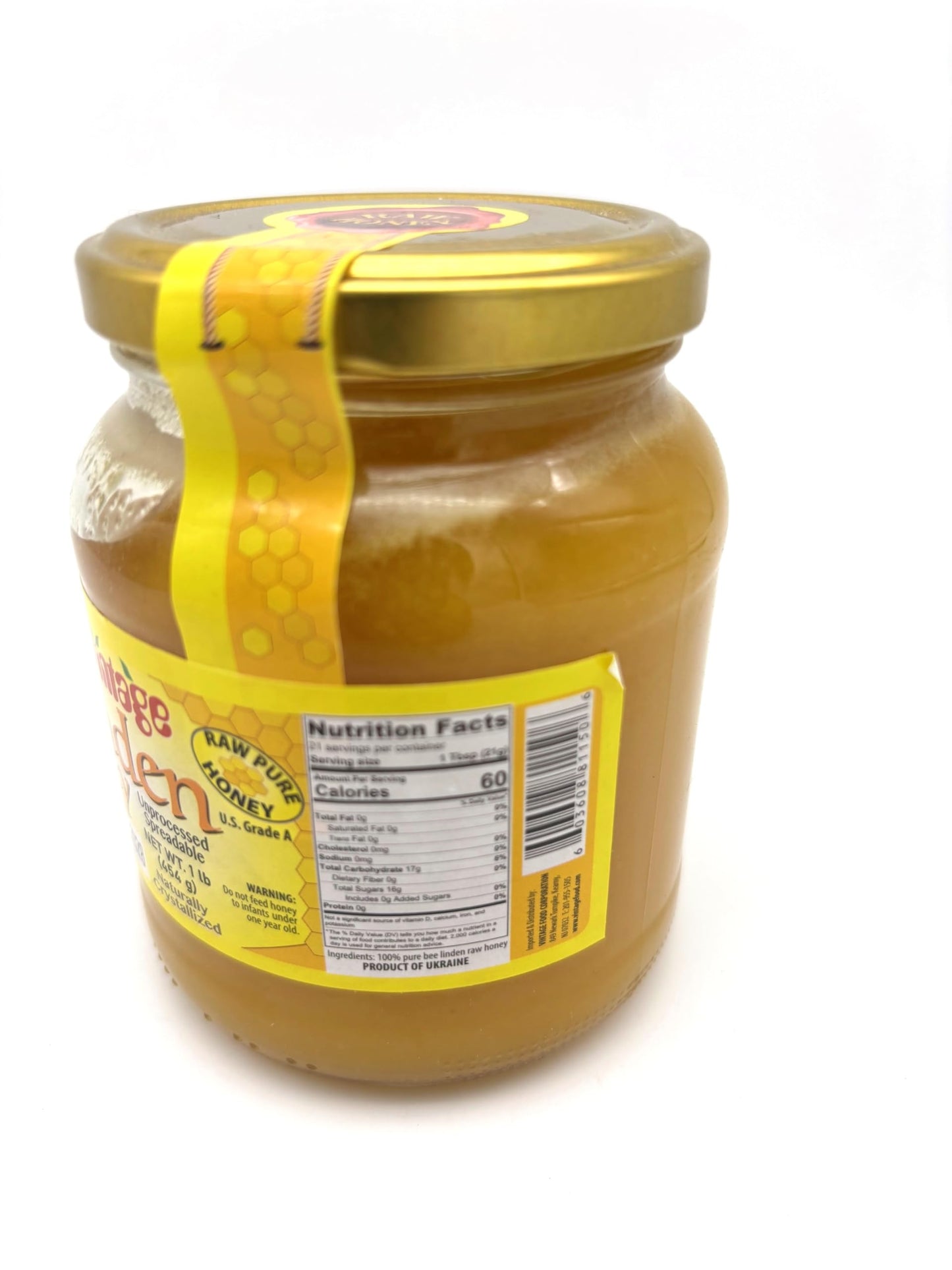 VintageHoney Linden Raw Pure Honey, 17.6 Ounce (454g)