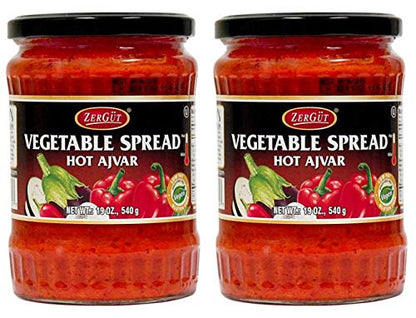 Zergut Vegetable Spread Hot Ajvar - Bulgaria - 19oz/540g - Pack of 2