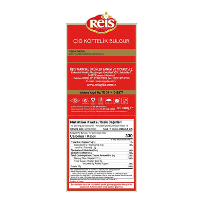 Reis Extra Fine Bulgur, Wheat Berries, Bulgur Wheat for Salads, Tabouleh & Meals, Turkish Grocery Foods, High Fiber & Protein Cereal, Whole Grain Bag, Non-GMO, Bulk, Vegan, Halal, 2.2 Lb (1000g)