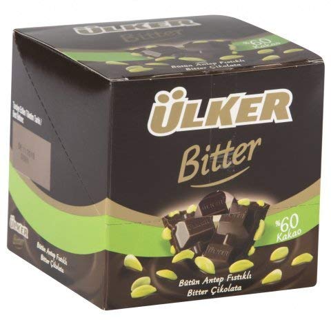 Ulker Butun Antep Fistikli Bitter Cikolata Dark Chocolate with Whole Pistachios Turkish Chocolate Pack of 6 - SET OF 3