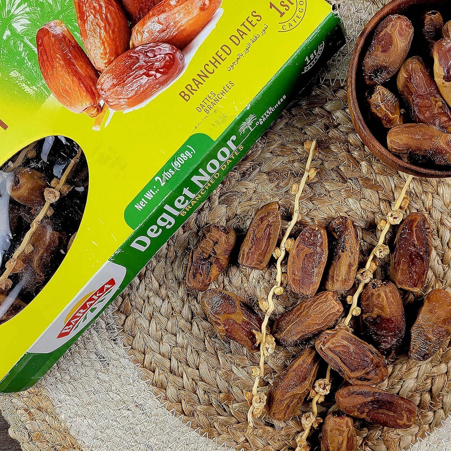 Branched Deglet Noor Dates | Tunisian-Algerian Premium Branched Deglet Noor Dates, 2 lb (907g)