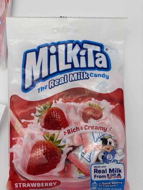 Real Milk Candy MilkitaMilky Creamy Strawberry Candy - Indulge in Creamy Delight with Bursting Strawberry Flavor – 3.52oz (pack of 4)