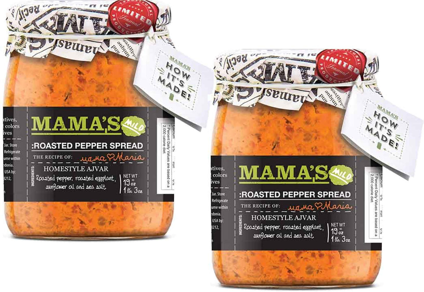 Mama's Home style Roasted Pepper Red Ajvar Spread, Two 19 oz. Jars