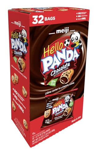 Meiji Hello Panda Cookies, Chocolate Crème Filled - 32 Count, 0.75oz Packages - Bite Sized Cookies with Fun Panda Sports
