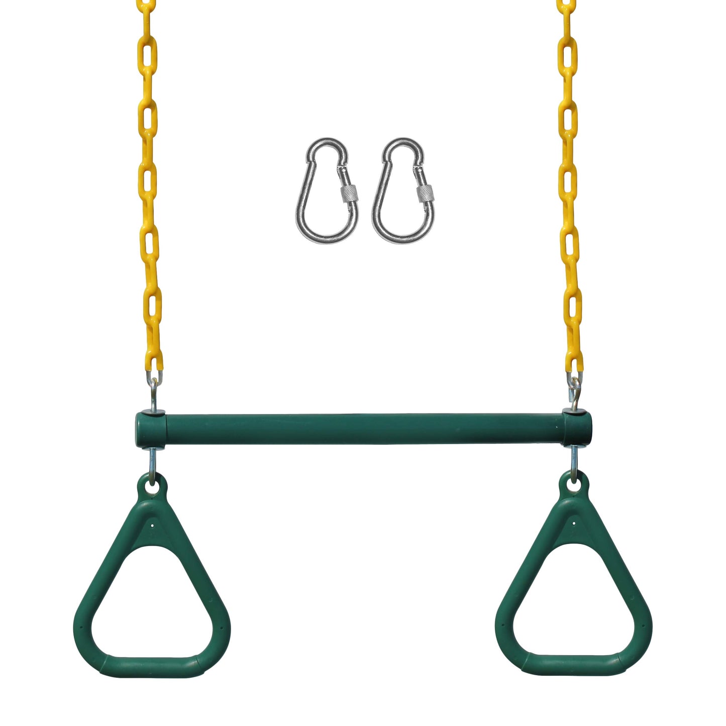 Jungle Gym Kingdom 18" Trapeze Swing Bar with Rings 48" Heavy Duty Chain Swing Set Accessories & Locking Carabiners