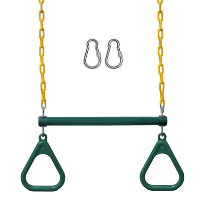 Jungle Gym Kingdom 18" Trapeze Swing Bar with Rings 48" Heavy Duty Chain Swing Set Accessories & Locking Carabiners