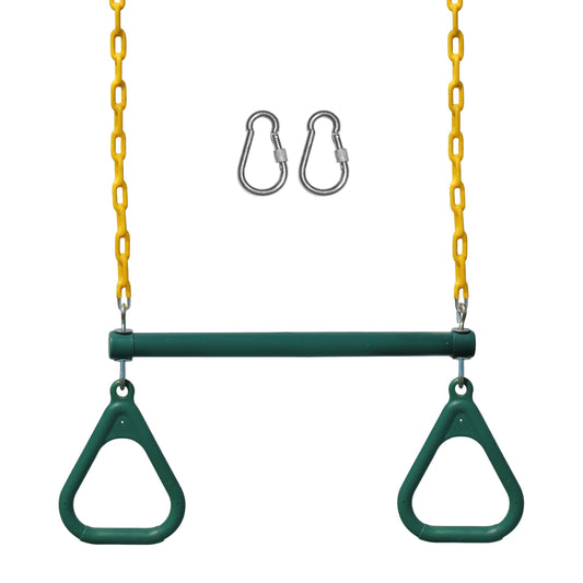 Jungle Gym Kingdom 18" Trapeze Swing Bar with Rings 48" Heavy Duty Chain Swing Set Accessories & Locking Carabiners