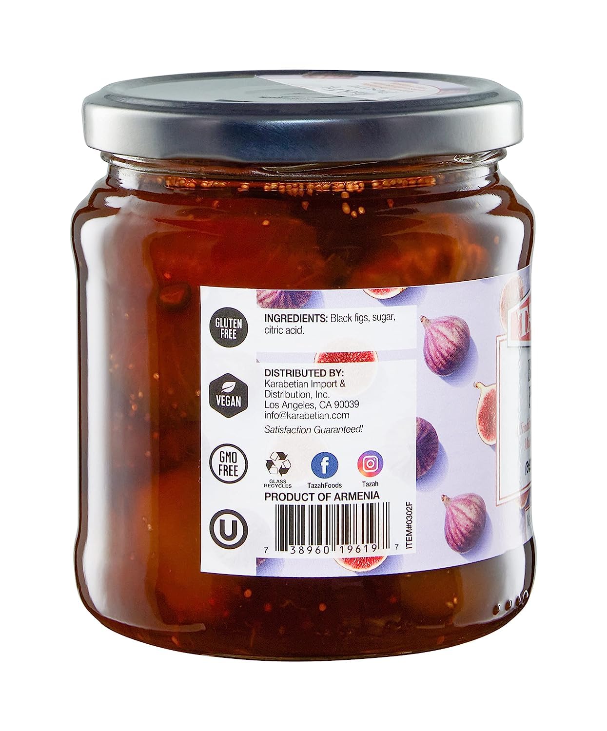 Tazah Fig Preserve 20oz Artisanal Preserve from Armenian Whole Black Figs Kosher, Vegan, Non-GMO, and Gluten-Free
