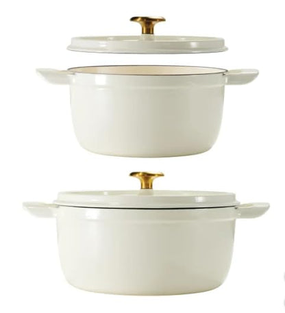 Trmontinaa 4-Quart and 6-Quart Enameled Cast Iron Round Dutch Ovens, 2-Pack (White)