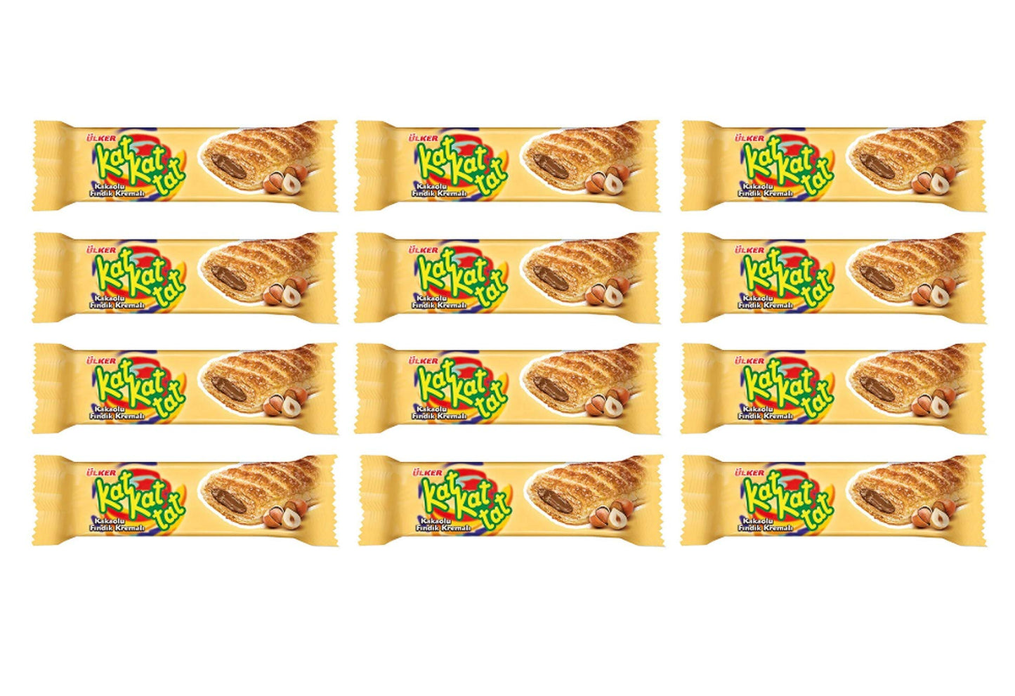 Ulker Kat Kat Kat Puff Pastry Snacks (Puff Pastry with Hazelnut Flavored Cocoa Cream)