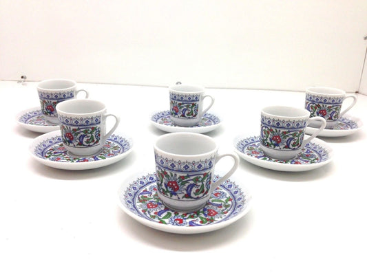 Turkish Coffee, Espresso Set of 6, Porcelain, Coffee Set, Floral, Stylish