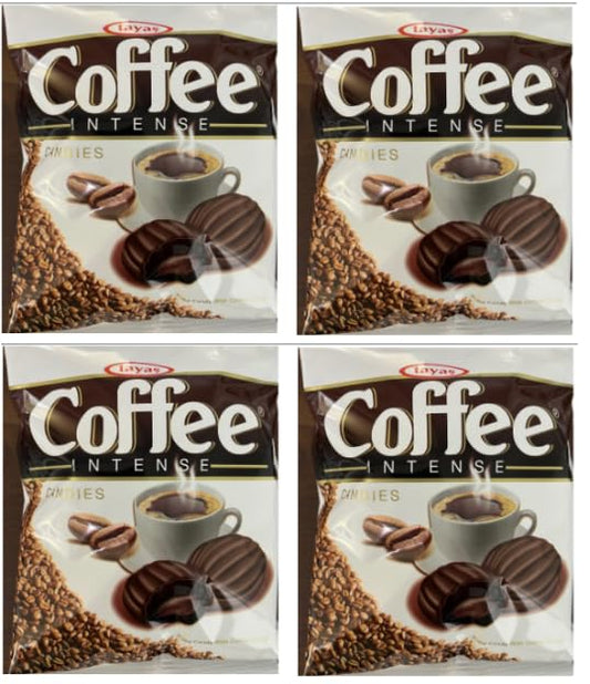TAYASs Coffee Intense Hard Candies with Coffee Filling, 90g Bags, Packs of 4