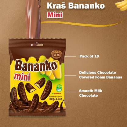 Kraš Bananko 120g - Irresistibly Delicious Mini Chocolate Covered Foam Bananas - Treat Yourself to Every Bite of Sweet Bliss! Pack of 5