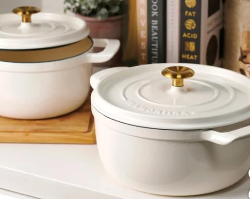 Trmontinaa 4-Quart and 6-Quart Enameled Cast Iron Round Dutch Ovens, 2-Pack (White)