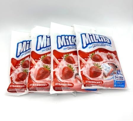 Real Milk Candy MilkitaMilky Creamy Strawberry Candy - Indulge in Creamy Delight with Bursting Strawberry Flavor – 3.52oz (pack of 4)