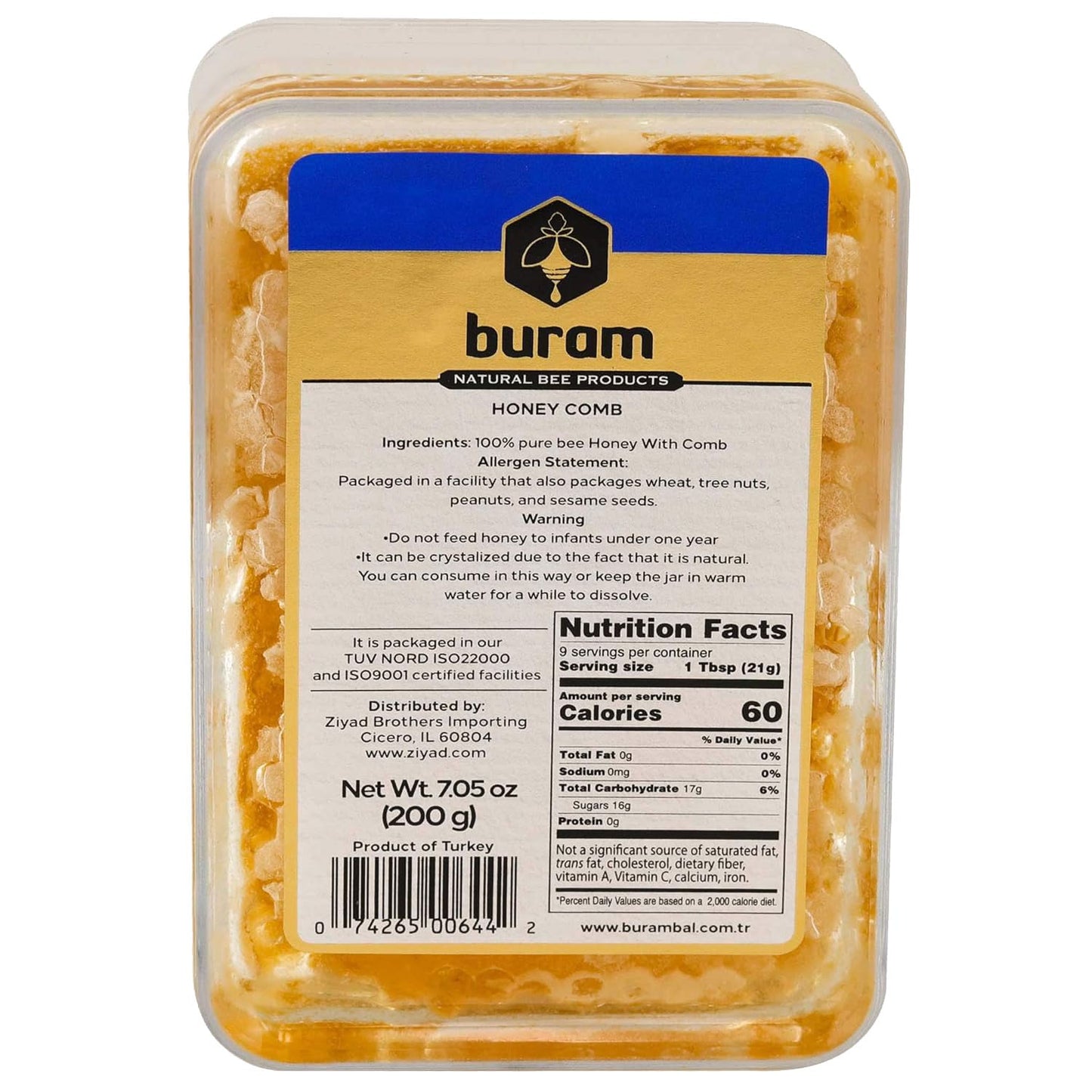 Buram Gourmet Raw Honeycomb | All-Natural | Pure Unfiltered | Edible Wax | No Additives, No Preservatives | Harvested from Turkish Mountains |