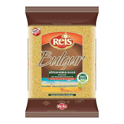 Reis Fine Bulgur, Wheat Berries, Bulgur Wheat for Salads, Meatballs & Meals, Turkish Grocery Foods, High Fiber & Protein Cereal, Whole Grain Bag, Non-GMO, Bulk, Vegan, Halal 2.2 Lb (1000g)