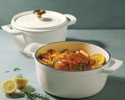 Trmontinaa 4-Quart and 6-Quart Enameled Cast Iron Round Dutch Ovens, 2-Pack (White)