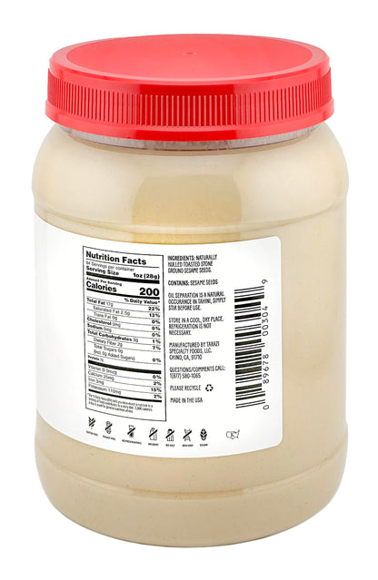 Tarazi Natural Tahini 4 Pound Glass Jar Non-Gmo Gluten-Free No-Preservatives Vegan Kosher Porduct of California