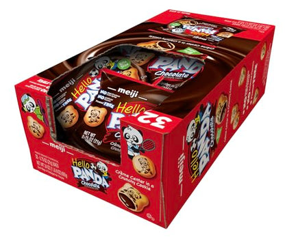 Meiji Hello Panda Cookies, Chocolate Crème Filled - 32 Count, 0.75oz Packages - Bite Sized Cookies with Fun Panda Sports