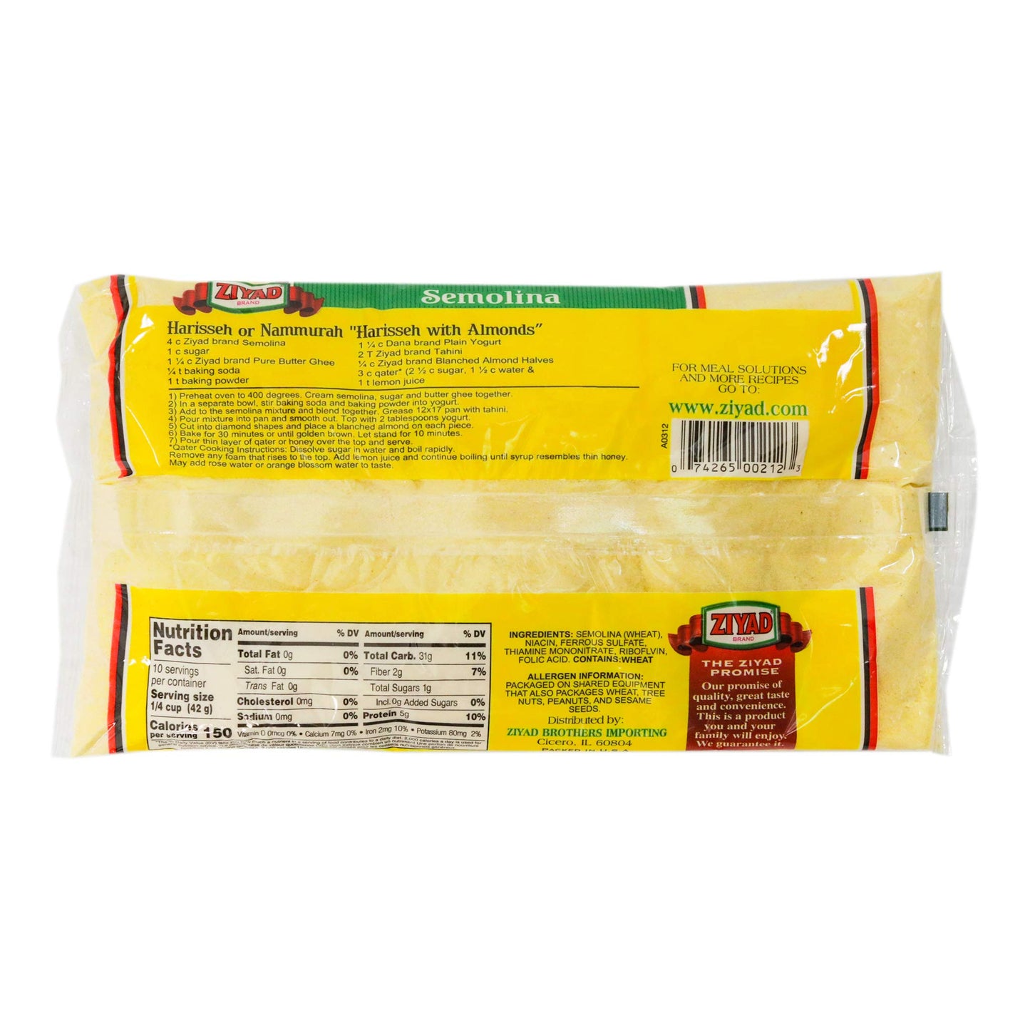 Ziyad Semolina Wheat, Smeed, Semolina Flour, Perfect for Stews, Soups, Gravy, Baking Breads, Biscuits, Pizza Crust with Low Fat, High Protein, High Fiber