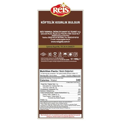 Reis Fine Bulgur, Wheat Berries, Bulgur Wheat for Salads, Meatballs & Meals, Turkish Grocery Foods, High Fiber & Protein Cereal, Whole Grain Bag, Non-GMO, Bulk, Vegan, Halal 2.2 Lb (1000g)