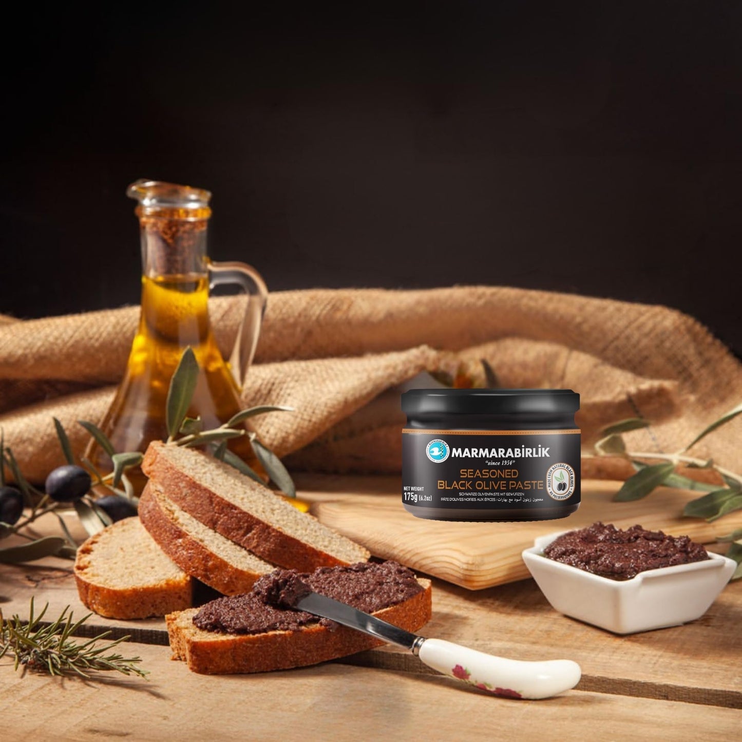 Marmarabirlik, Black Olives Spread Spicy, Turkish Olive Paste & Tapenade, Gourmet Mediterranean Flavor, Sandwiches, Crackers, Appetizer, Dips & Salads, Vegan, Kosher, Halal