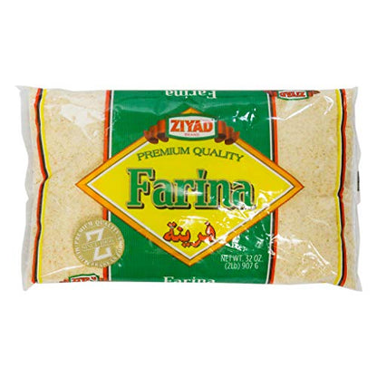 Ziyad Premium Quality Farina – Finely Ground, Smooth Wheat Cereal – High Fiber, No Cholesterol/Salt – Vitamin-Enriched, Vegan – Quick 30 Min Prep – Versatile for Sweet & Savory Dishes, 32oz