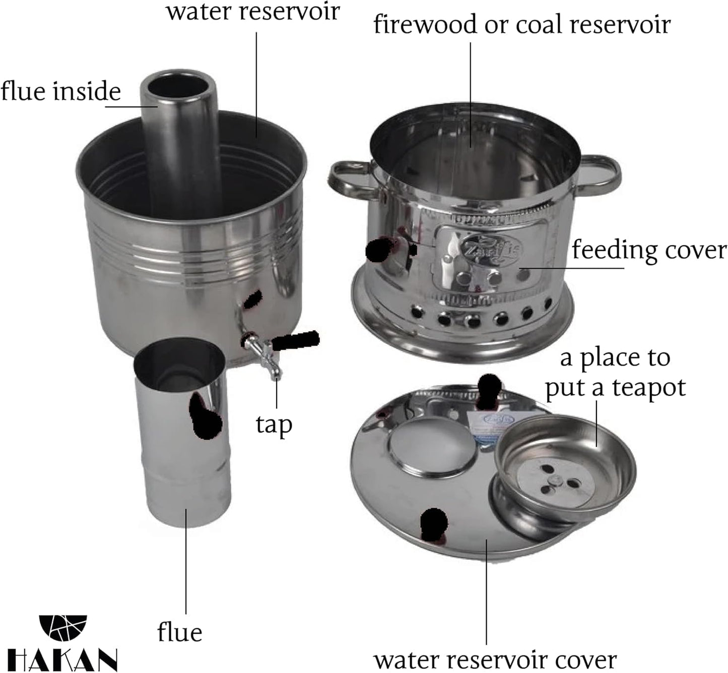 Samovar Boat Camping Tent Caravan Turkish Tea Kettle 8 Ltr / 270 oz Hot Water Heater Wood Stove & Camping Hiking Hunting BBQ & eco-friendly