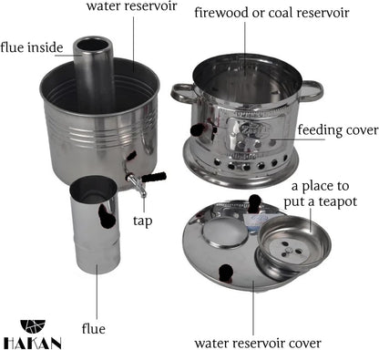 Samovar Boat Camping Tent Caravan Turkish Tea Kettle 8 Ltr / 270 oz Hot Water Heater Wood Stove & Camping Hiking Hunting BBQ & eco-friendly