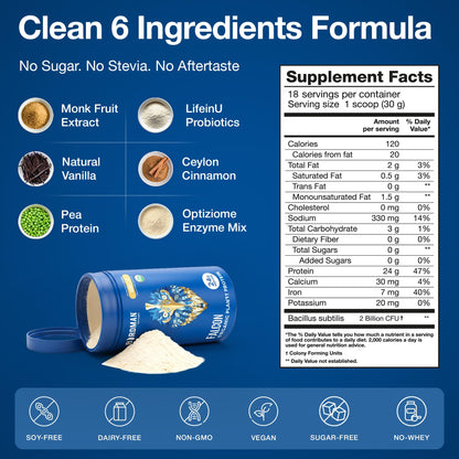 BIRDMAN Falcon Vegan Protein Powder Organic, Stevia & Sugar Free, Plant Based Protein, Low Carb, Dairy Free, Keto, Non Whey Protein, Probiotic, Pea Protein | Vanilla Flavor