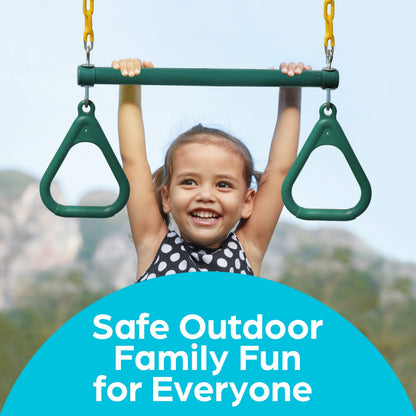 Jungle Gym Kingdom 18" Trapeze Swing Bar with Rings 48" Heavy Duty Chain Swing Set Accessories & Locking Carabiners